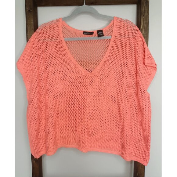 Women's Coral Open Knit V-Neck Sweater by MODA International - Picture 4 of 6
